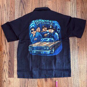 Cruizin Low Homies Shirt Men’s Black Regular Fit Short Sleeve Button Down Sz XL